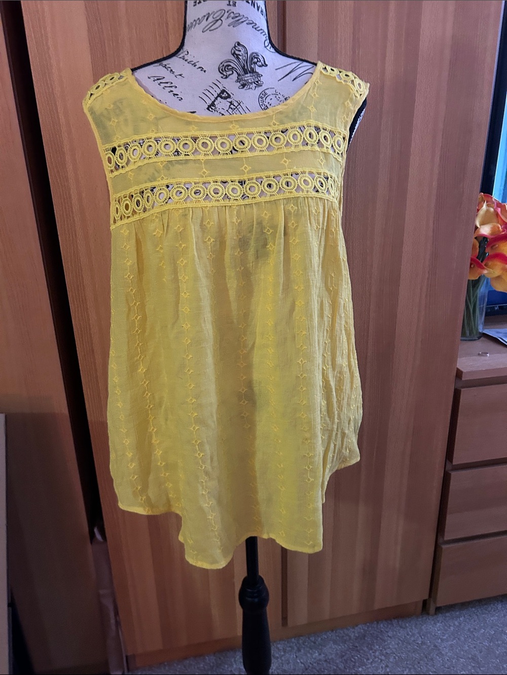 Zac and Rachel Yellow Crochet Trim Sleeveless Blouse